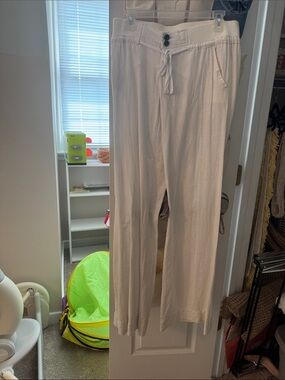 Arden B Cream Drawstring Wide-Leg Pants